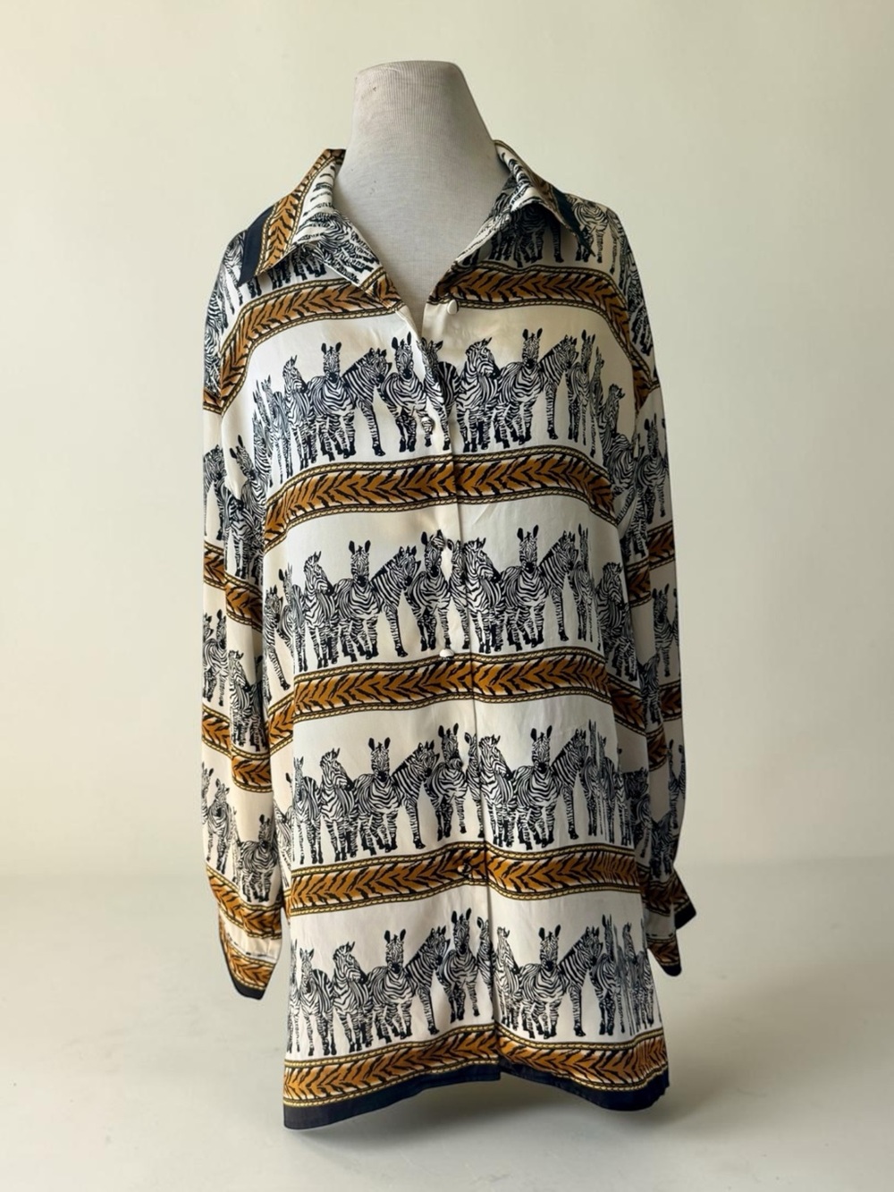 Vtg 90s Jessica Holbrook 100% Silk Zebra Safari Print Blouse Sz 1X Tribal Boho
